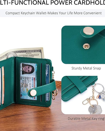 POIUGOYA Slim Wallet for Women,RFID Blocking Bifold Credit Card Holder with Zipper Coin Pocket,ID Window,Keychain