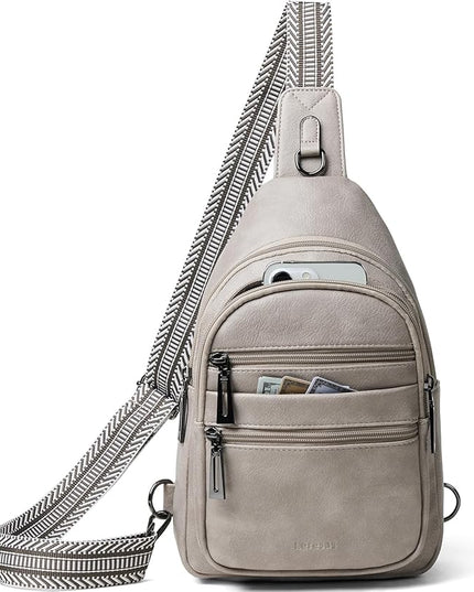 Sling Bag for Women Crossbody Bags Fanny Packs Sling Purse Backpack Shoulder Bag Vegan Leather Chic Travel Light Grey