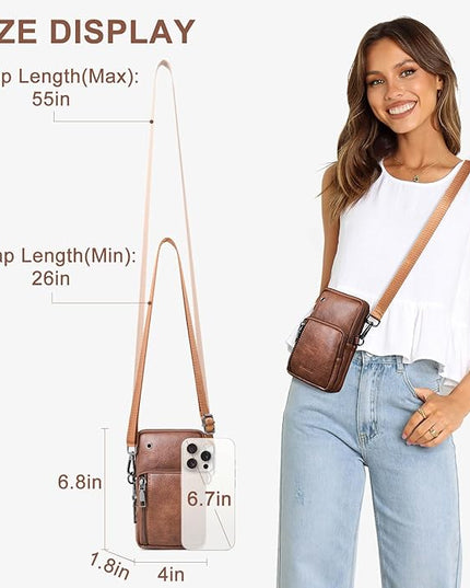 Bluome Small Crossbody Phone Purse for Women –PU Leather Crossbody Handbag Wallets Shoulder Travel Bag with Headphone Jack