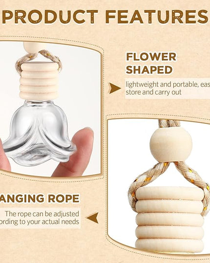 BBTO 50 Pcs Hanging Car Air Freshener Car Diffuser Bottles Empty Glass Perfume Bottle Freshener Diffuser Bottle Pendant for Essential Oil Fragrance Aromatherapy Bottle Ornament(Rose)