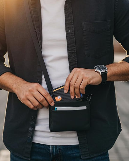 Buffway Slim Minimalist Front Pocket RFID Blocking Leather Wallets for Men and Women - Carbon Fiber Black
