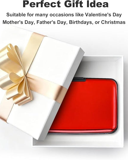 ELFISH Mini RFID Aluminum Wallet Credit Cards Holder Business Card Case Metal ID Case for Men Women (Red)