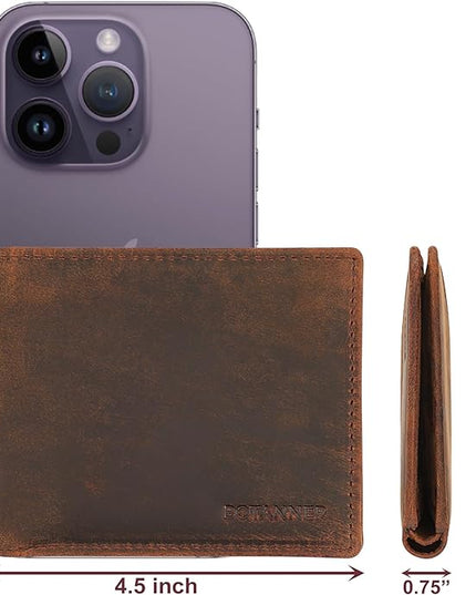 BOTANNER Genuine Leather Bifold Mens Wallet RFID Blocking 5 Credit Card Slots 1 ID Window 2 Sections for Bills 2 Additional Slots | Brown