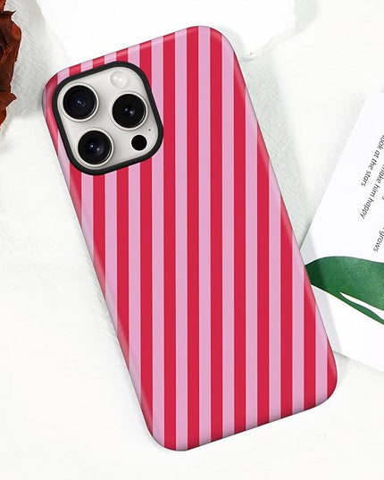 Magnetic for iPhone 14 Pro Case Cute Diagonal Stripes Phone Case, Shockproof Slim TPU and Hard PC Protective Phone Cover Compatible with MagSafe Designed for Women Girls,Red