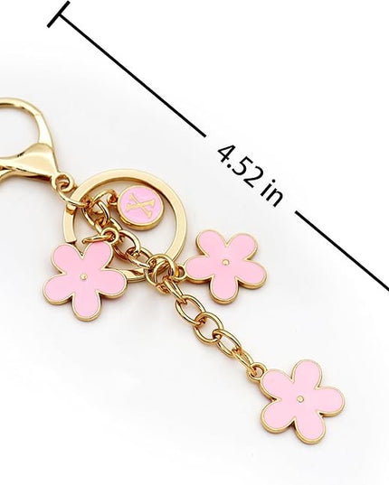 Cute Initial Letter Keyring for Women Girls Nice Flower Keychains for Handbag Backpack