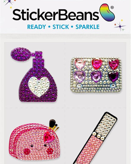 StickerBeans® Rhinestone Stickers – Glam Squad 2 4-Pack, 2” x 2” Unique Sparkly Cut-to-Shape for Collecting, Trading, Decorating Laptops, Phone Cases, Scrapbooks, Kids, Teens, & Adults