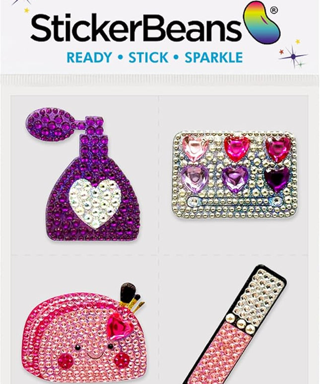 StickerBeans® Rhinestone Stickers – Glam Squad 2 4-Pack, 2” x 2” Unique Sparkly Cut-to-Shape for Collecting, Trading, Decorating Laptops, Phone Cases, Scrapbooks, Kids, Teens, & Adults