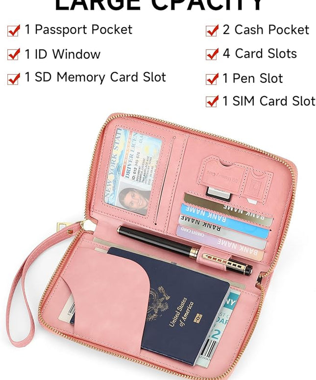 Leather RFID Blocking Passport Holder Travel Wallet, Passport Cover/Travel Wallet for Women/Men with