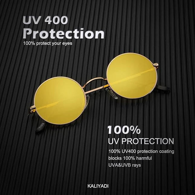 KALIYADI Round Polarized Sunglasses for Men Women Retro Metal Hippie Circle Style Sun Glasses UV Protection