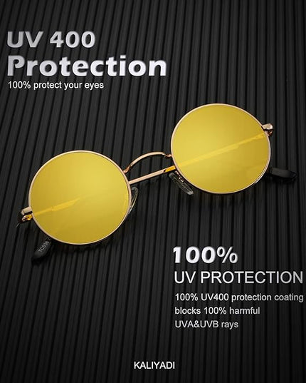 KALIYADI Round Polarized Sunglasses for Men Women Retro Metal Hippie Circle Style Sun Glasses UV Protection