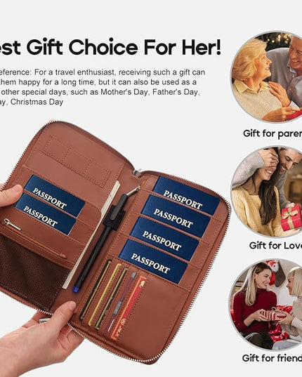 RFID Blocking Family Passport Holder Wallet 6,Premium Leather Travel Document Organizer for Women and Men,Travel Wallet for Credit Card