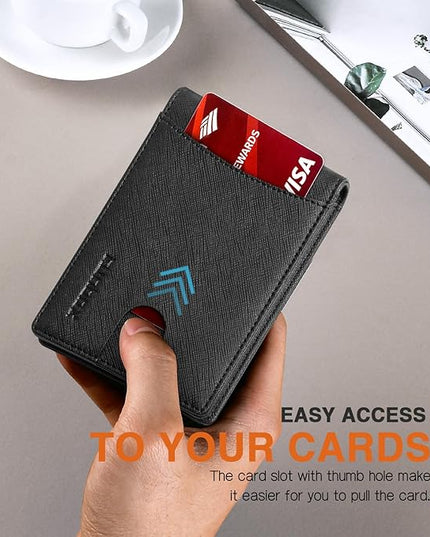 RUNBOX Slim Wallet for Men Genuine Leather RFID Blocking Bifold Minimalist Front Pocket Mens Wallet with Money Clip Thin Gift Box