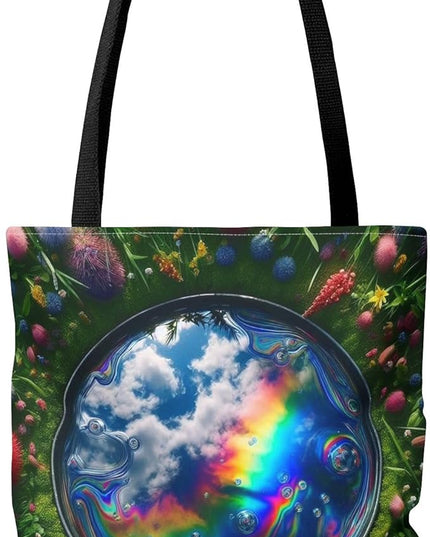 Premium Tote Bag with Reinforced Stitching - Oil Film in a Puddle Design