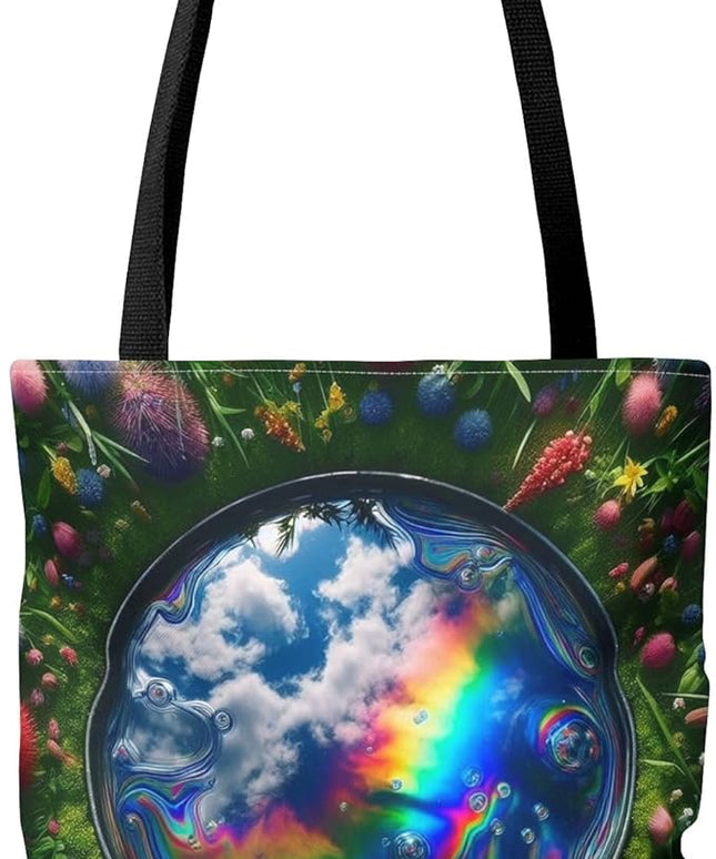Premium Tote Bag with Reinforced Stitching - Oil Film in a Puddle Design