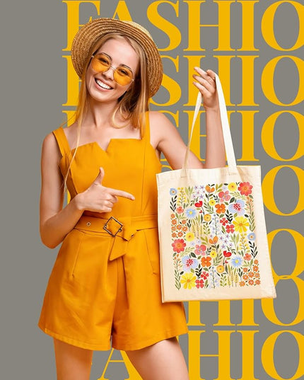 AUSVKAI Canvas Tote Bag for Women, Aesthetic Cute Grocery Grocery Reusable Cotton Gift Bag for Shooping Beach Trendy Gifts