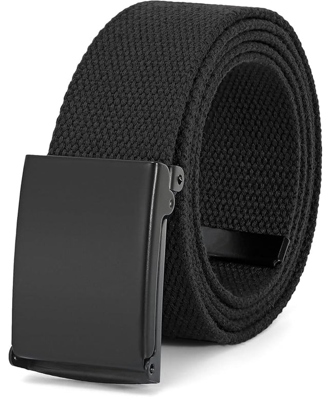 WHIPPY Canvas Web Belt Flip-Top Solid Black Military Buckle Fully Adjustable Mens Webbing Belts Cut To Fit
