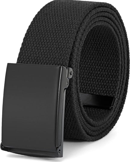 WHIPPY Canvas Web Belt Flip-Top Solid Black Military Buckle Fully Adjustable Mens Webbing Belts Cut To Fit