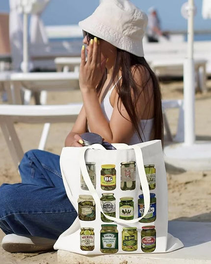 Aesthetic Canvas Tote Bag with Zipper Pockets & Snaps for Women,Reusable Shopping Grocery Bags Gifts -Work, Gym