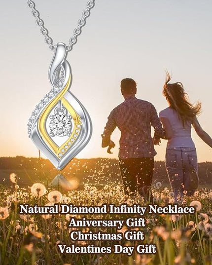 ZBA Natural Diamond Infinity Necklace for Women, 14K White Gold Plated Sterling Silver Diamond Eternal inifnity Pendant Necklaces Jewelry, Birthday Christmas Gifts for Mom Her Wife(Color F-G/Clarity I1-I2)