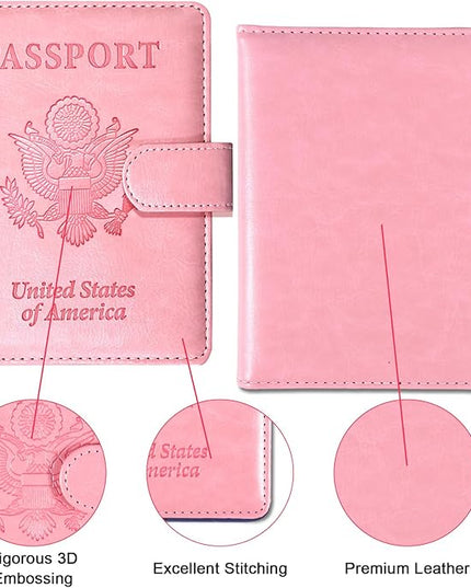 Sizobi Passport Holder for Travel, RFID Passport Cover Wallet for Women Men, Leather Passport Book Card Holder Case for International Travel Must Haves Accessories, Cruise Ship Essentials Gifts, Pink
