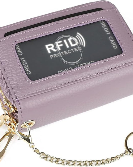 imeetu RFID Credit Card Holder, Small Leather Zipper Card Case Wallet for Women