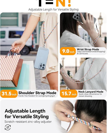 4-IN-1 Phone Lanyard + Wrist Strap, 2PCS Adjustable Length Cell Phone Lanyard with 2 Tether Tabs for iPhone,Smartphones
