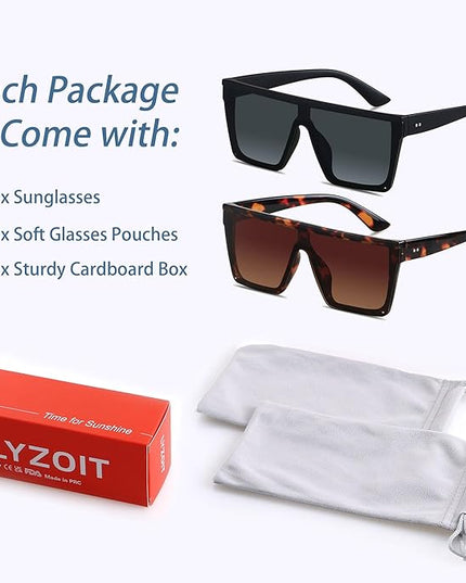 LYZOIT Square Oversized Sunglasses for Women Men Big Flat Top Fashion Shield Large UV Protection Rimless Shades