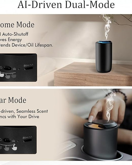 Waterless Diffuser for Essential Oil, Rechargeable Mini Fragrance Scent Air Machine, 3-Color Ambient Night Light, Aluminum, 0.51 Oz/15mL, 3 Countdown Timers & 3 Mist Levels for Home, Car, Titanium
