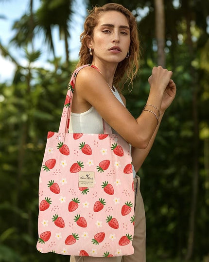 Corduroy Tote Bag for Women - Reusable Totes with Pocket & Buckle Cute Aesthetic Shoulder Bag for Work Travel