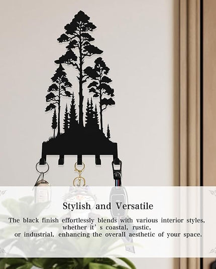 useNumber Metal Key Holder for Wall,Lofty and Dense Trees Key Hooks Wall Mount Whith 5 Hooks,Black Metal Key Hanger Wall Decor for Front Door,Hallway,Entryway,Office