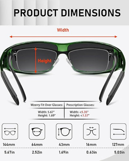 Wzerry Sunglasses Fit Over Glasses Polarized for Men Women, Wrap-Around Glasses UV400 Protection for Driving and Outdoor