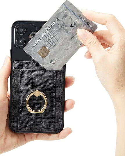 BIAJIYA Phone Card Holder RFID Leather Wallet Credit Adhesive Cell Case Stick-on Card Holder for Women and Men Back of Phone for Most of Smartphones
