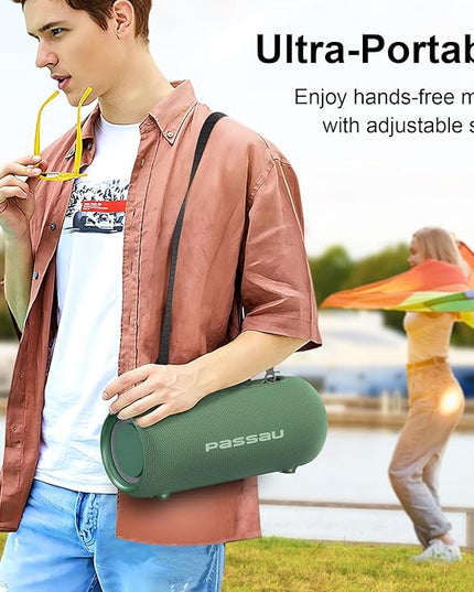 Passau Portable Bluetooth Speakers 40W Peak Loud Stereo Sound, Passive Radiators-Deep Bass, All Day Playtime, Adjustable Strap, BT5.3, IPX5 Wireless Speaker RGB Lights for Indoor Outdoor-Green