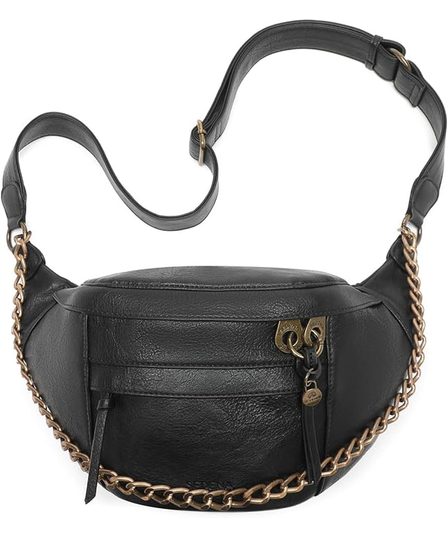 Anti Pickpocket Crossbody Bag – Large Vegan Black Leather Sling Bag with RFID & Glasses Pockets, Anti Theft Design, Multiple Compartments, Chain Detail Travel Crossbody Bag for Women