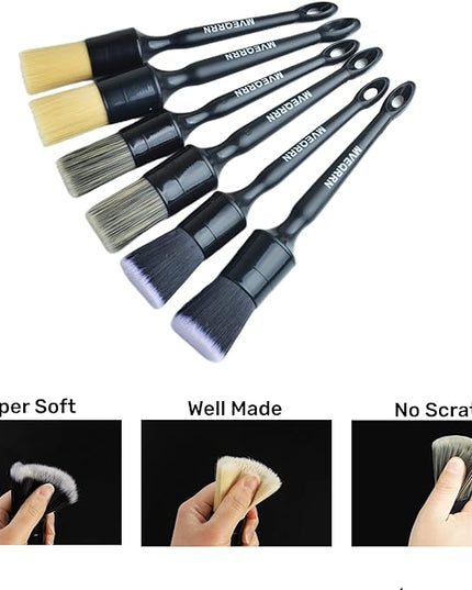 6pcs Car Detailing Brush Set-2pcs Boars Hair Car Detailing Brushes,2pcs Ultra Soft No Scratch Detailing Brush for Air Vent,Leather Seat 2pcs Detail Brushes car Detailing for Interior Exterior