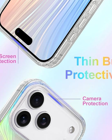Glitter Case for iPhone 17 Pro Max Case for Women Girls [ Compatible with Magsafe ] Clear Cute Aesthetic Girly Iridescent Feather Sparkly Bling Magnetic Phone Cover, Gradient Blue & Pink