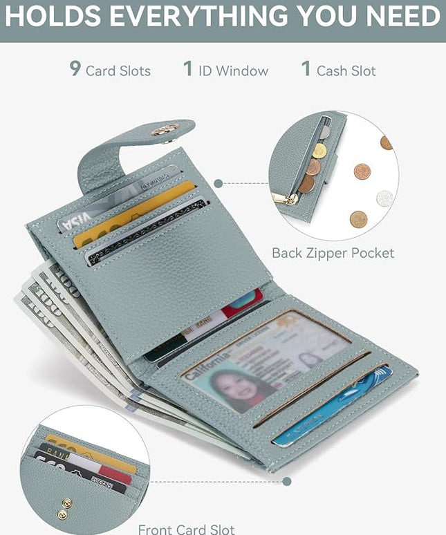 BOSTANTEN Slim Wallet for Women Small RFID Blocking Credit Card Holder Leather Bifold Wallets with Zipper Coin Pocket Light Blue