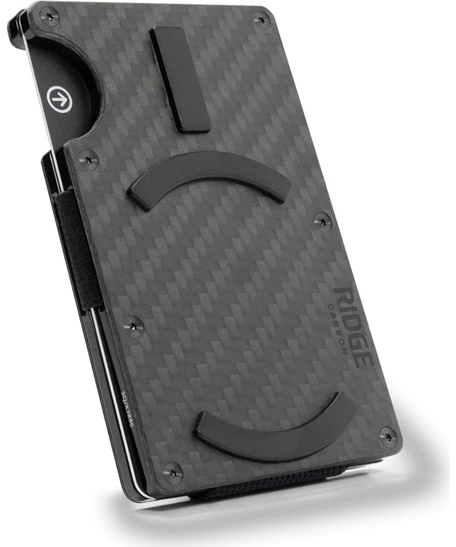 Ridge Wallets for Men Compatible with Magsafe - Slim Minimalist Compact Wallet and Card Holder, RFID Protected Front Pocket Wallets for Men with Integrated Cash Strap (Carbon Fiber 3K)
