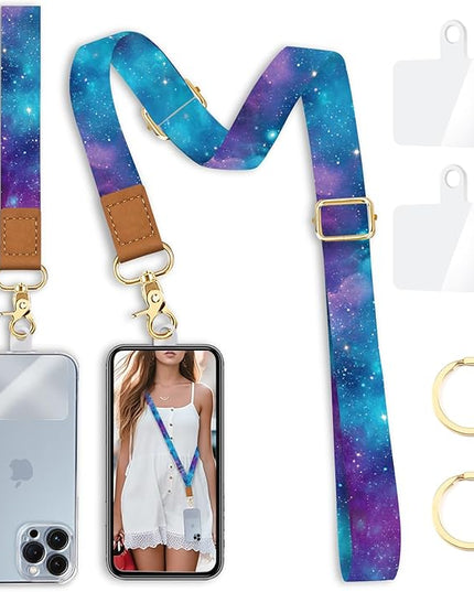 Phone Lanyard Crossbody Strap, Starry Sky Cell Phone Lanyards for around the Neck Cross Body, Space Wristlet Wrist Strap Adjustable for Women Keys Case Accessories Beach Travel Essentials