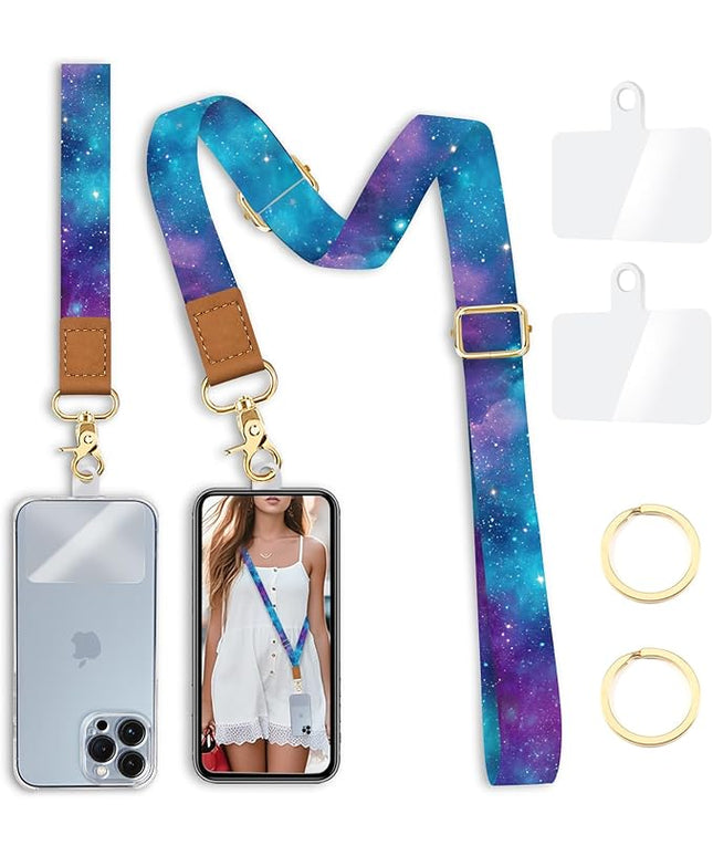 Phone Lanyard Crossbody Strap, Starry Sky Cell Phone Lanyards for around the Neck Cross Body, Space Wristlet Wrist Strap Adjustable for Women Keys Case Accessories Beach Travel Essentials