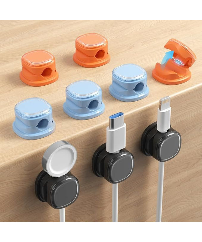 9 Pack Cord Organizer, Spring Cable Management, Adhesive Cute Cable Holder Clips, Phone Charger Wire Keeper for Desk Nightstand Car Office (9-Pack Black_Orange_Blue)