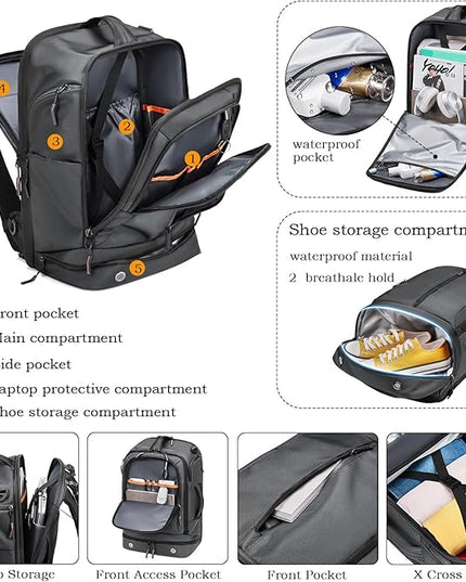 Somago 16 Inch Laptop Backpack Water Resistant Carry On Daypack Backpack Anti Theft Travel Rucksack Backpack with Shoe Compartment Shoulder Strap for Men Women, 33L (Grey)