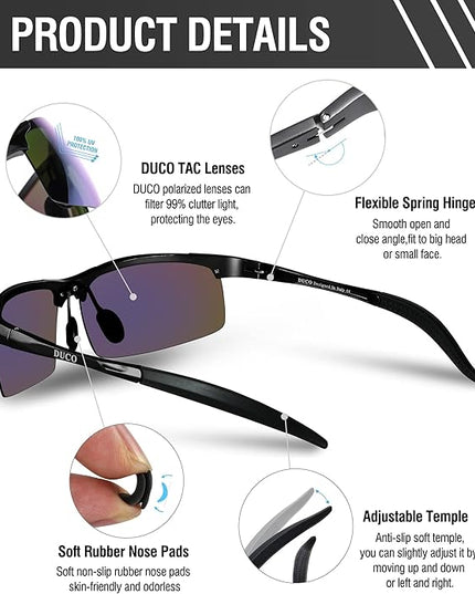 DUCO Mens Sports Polarized Sunglasses UV Protection Sunglasses for Men 8177s