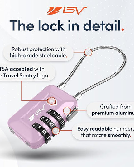 TSA Accepted Luggage Travel Lock, Set-Your-Own Combination Lock for School Gym Locker, Luggage Suitcase Baggage Locks, Filing Cabinets, Toolbox, Case (Purple, 2 Pack)