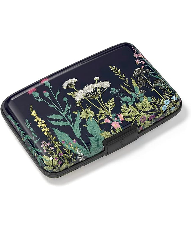 Atufsuat Credit Card Holder, Mini Aluminum Card Wallet RFID Blocking Slim Metal Hard Card Case for Women Men, Daisy Flower