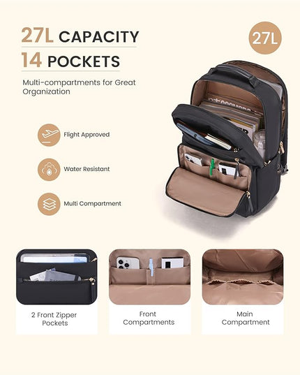 LOVEVOOK Laptop Backpack for Women with 2X Extra-Large Tumbler Pockets, 15.6" Work Backpack Purse, Travel Personal Item Bag, Carry On Business Computer Bag for Office, School, or Gift, Black