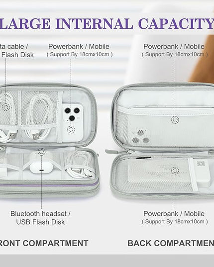 FYY Electronic Organizer, Travel Cable Organizer Bag Pouch Electronic Accessories Carry Case Portable Waterproof Double Layers Storage Bag for Cable, Charger, Phone, Medium Size, Light Purple