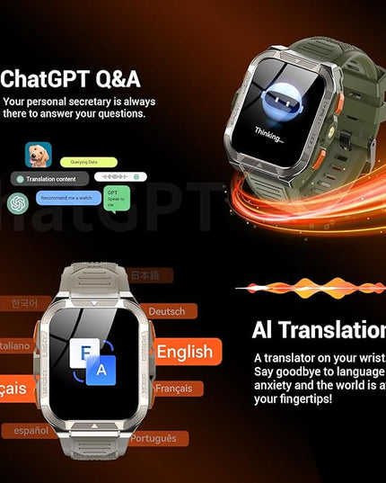Military Smart Watches for Men (Answer/Make Calls),1.91"Fitness Smart Watch for Android and iPhone, GPS Fitness Trackers Watch with Flashlight/Heart Rate/Sleep/100+ Sport Modes/AI, Mens New Year Gift
