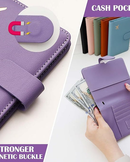 Melsbrinna Premium Leather Passport Holder Covers Case, Waterproof Rfid Blocking Travel Wallet Passport Holder with Pen Holder, Cute Passport Book for Women/Men