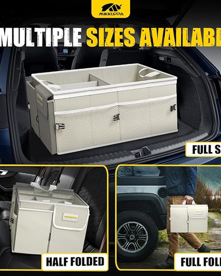 MIKKUPPA Car Trunk Organizer - 65L Collapsible Trunk Organizer with Lid, Sturdy Car Storage for SUV Auto Truck Van with Adjustable Straps and Non Slip Bottom (White)
